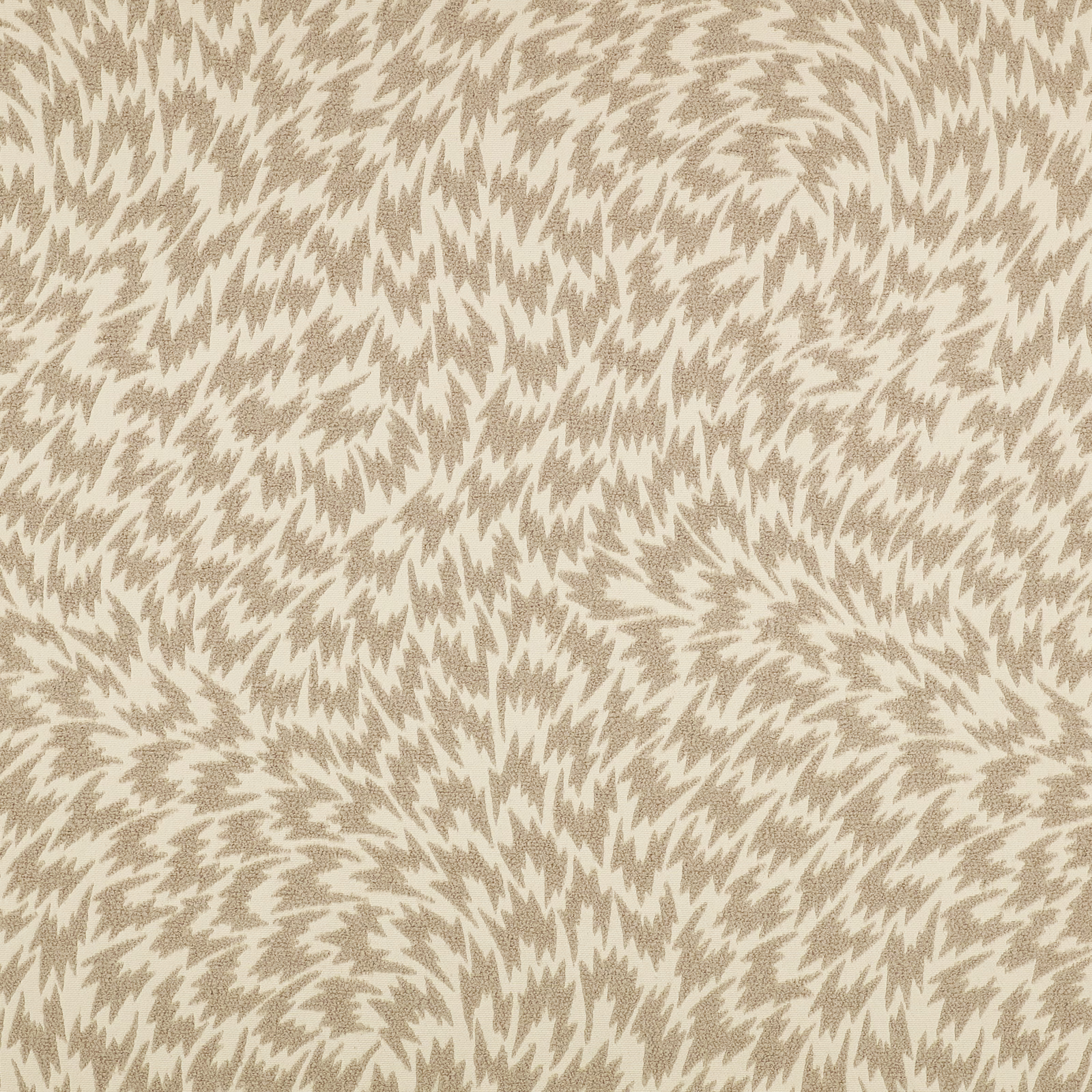 Warm natural and cream woven fabric with dense, jagged feather-like motifs
