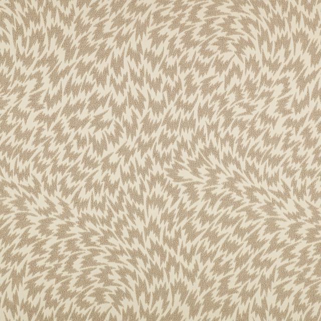 Warm natural and cream woven fabric with dense, jagged feather-like motifs