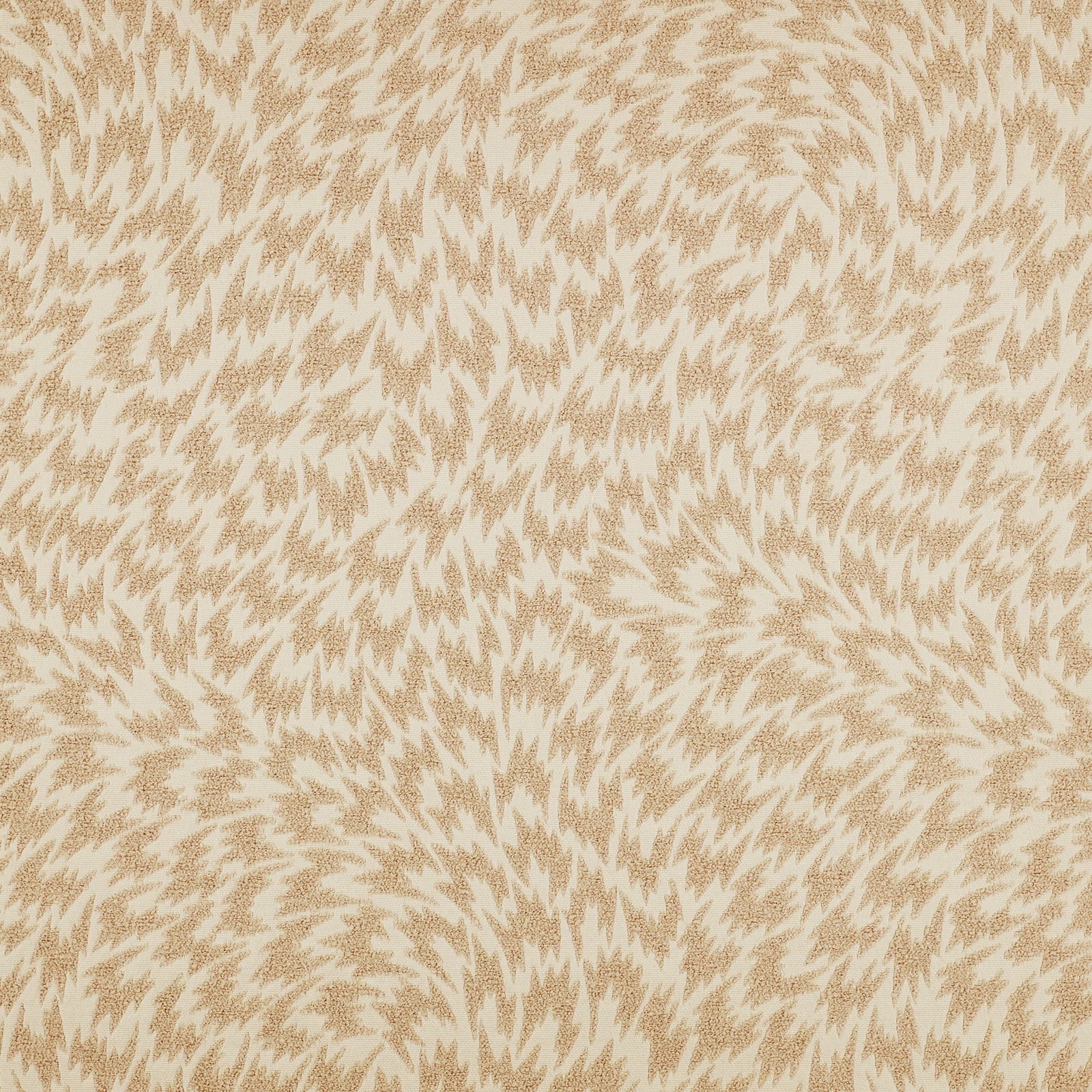 Cream woven fabric with dense warm nude-beige feather-like abstract brushstrokes and a softly textured surface