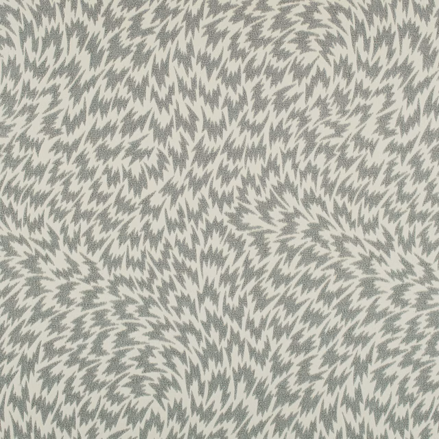 Pale pistachio fabric with dense grey-green jagged feather-like swirls