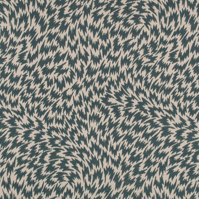 Pale sea foam textile with dense deep teal feather-like flashes in a swirling pattern