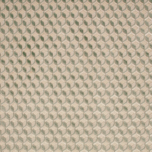 Pale pistachio and ivory woven fabric with a small linked geometric motif