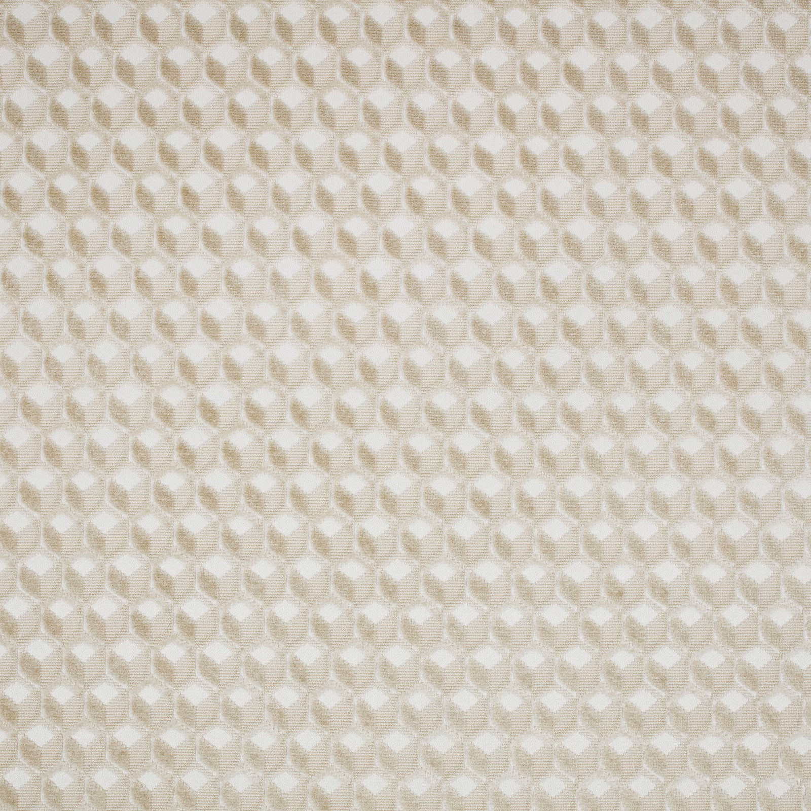 Pale porcelain woven fabric with repeating faceted diamond motifs in soft beige grey