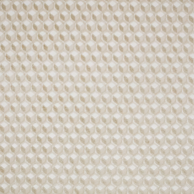 Pale porcelain woven fabric with repeating faceted diamond motifs in soft beige grey