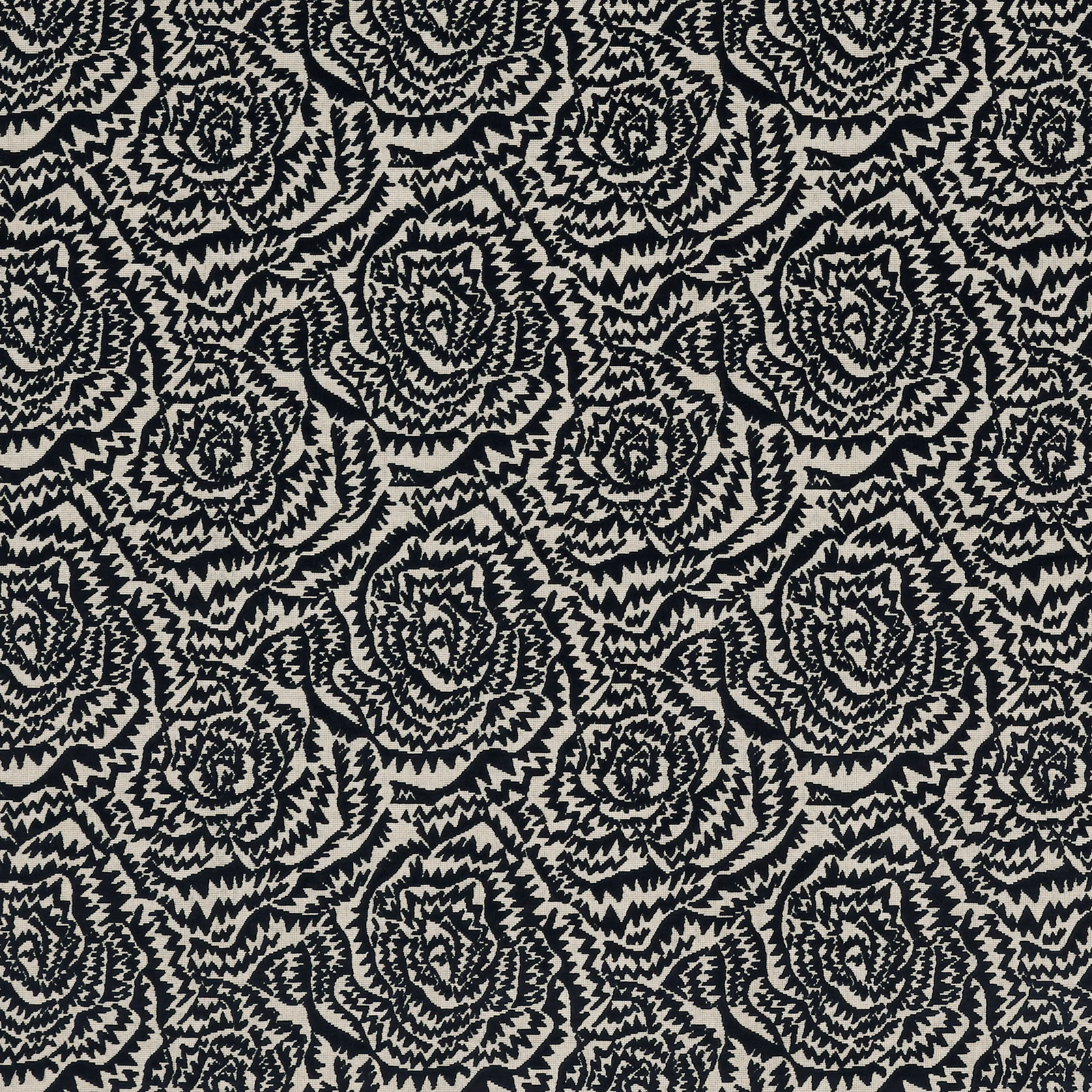 Black jagged rose outlines repeating across a warm cream textured fabric ground