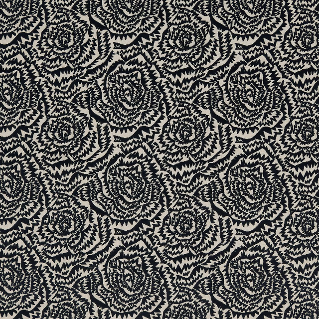 Black jagged rose outlines repeating across a warm cream textured fabric ground