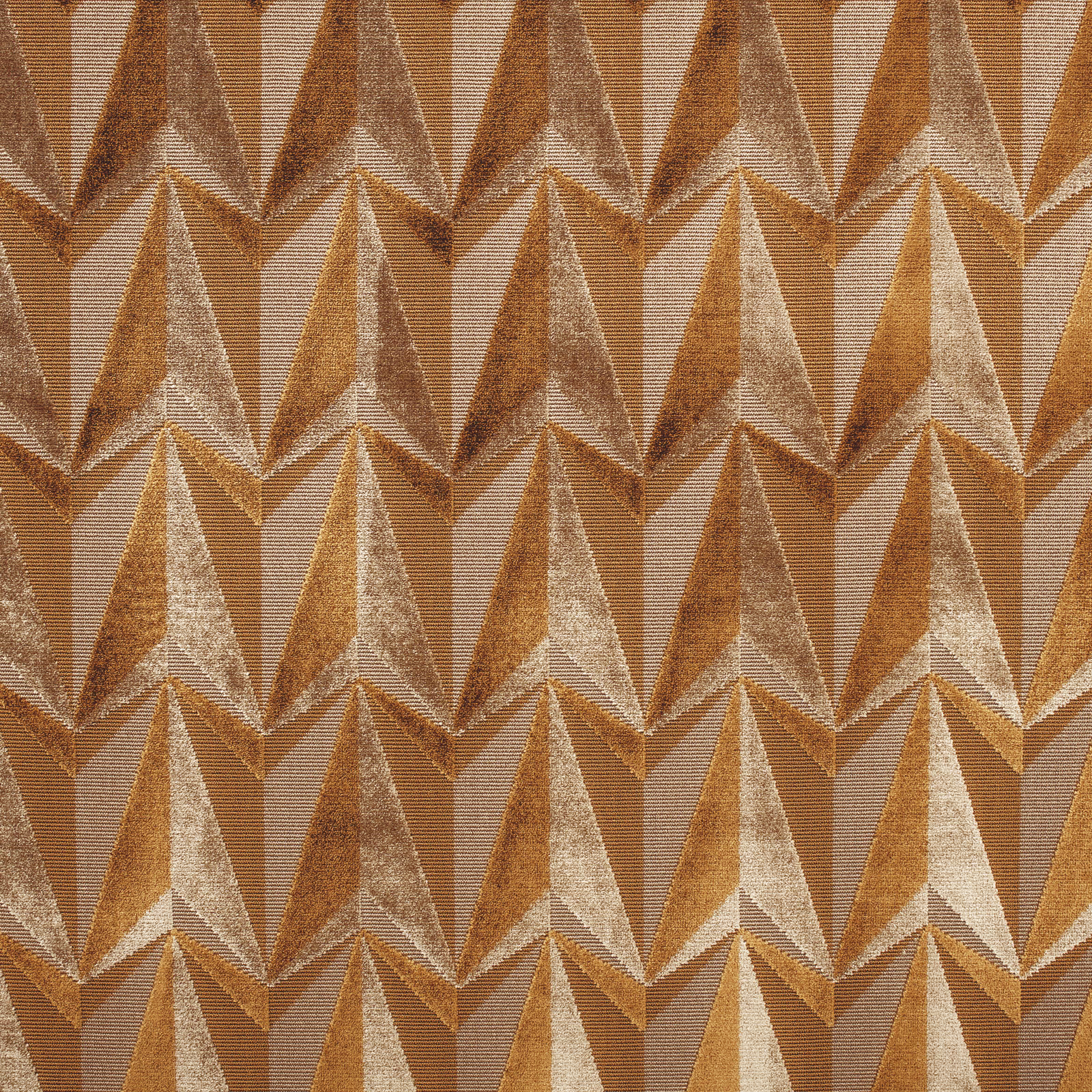 Copper and cream woven rocket motifs in a repeating geometric pattern