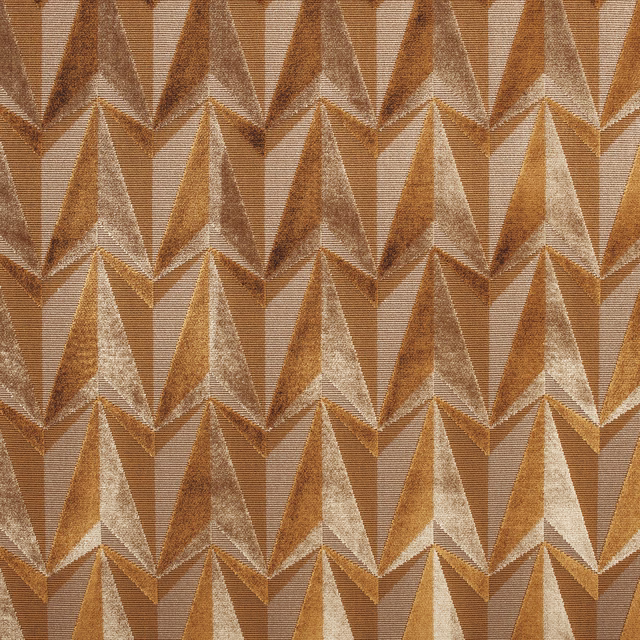 Copper and cream woven rocket motifs in a repeating geometric pattern