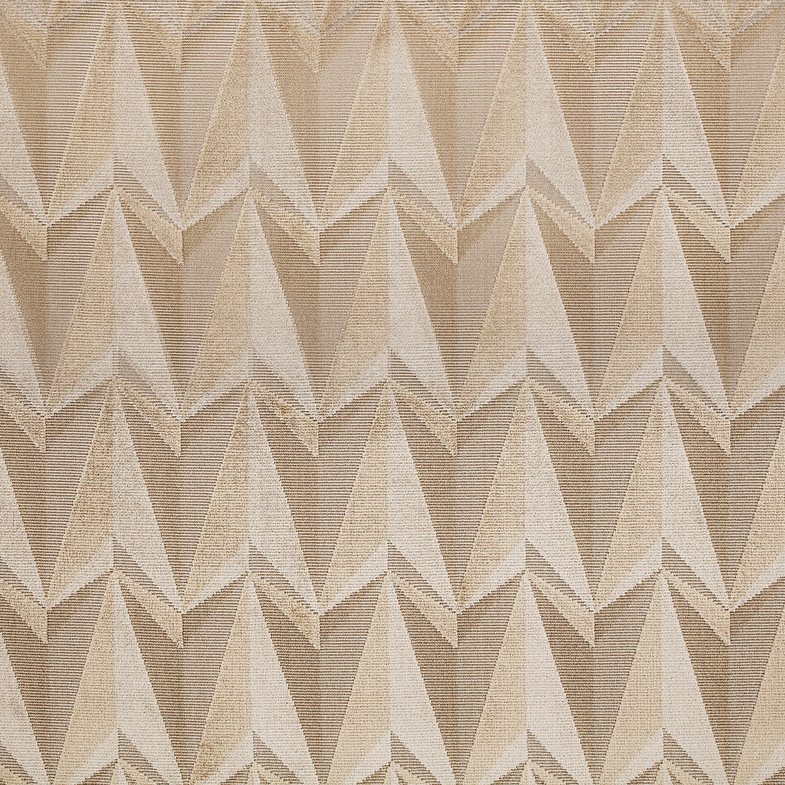 Warm natural woven fabric with cream origami rockets and taupe geometric shadows