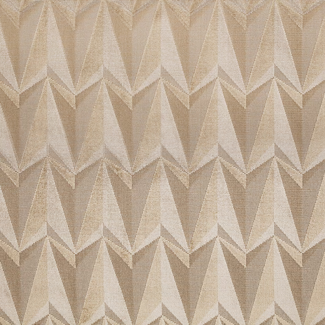 Warm natural woven fabric with cream origami rockets and taupe geometric shadows