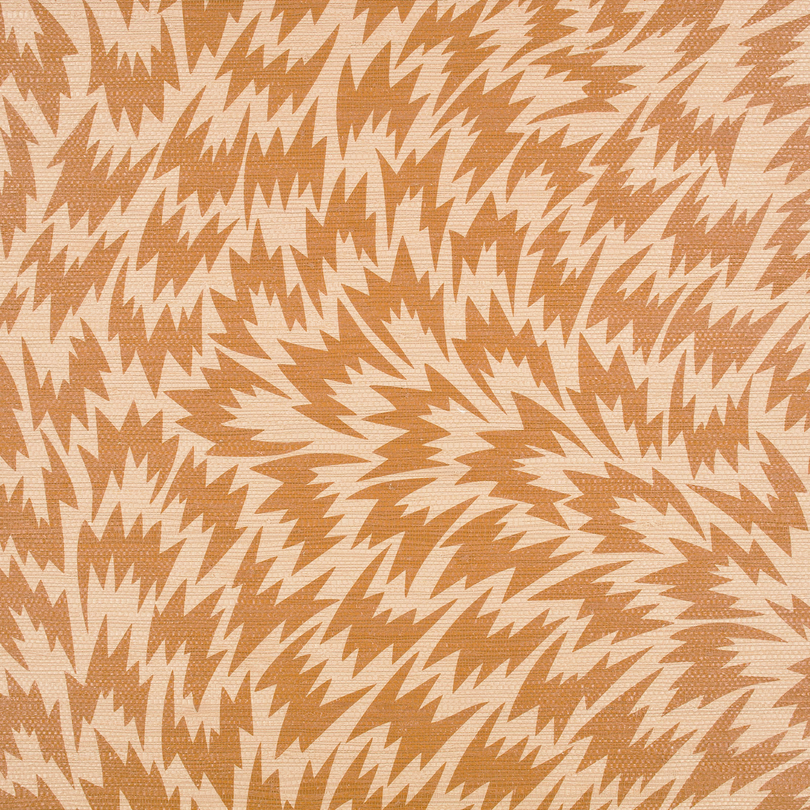 Burnt-orange wallpaper with cream jagged ikat flashes and subtle textured variation