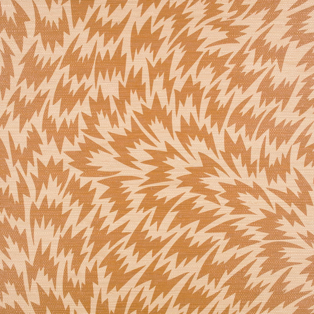 Burnt-orange wallpaper with cream jagged ikat flashes and subtle textured variation