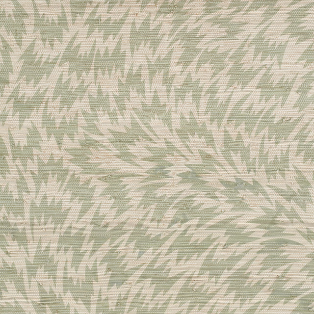 Pale pistachio and cream wallpaper with jagged, radiating brush-like bands