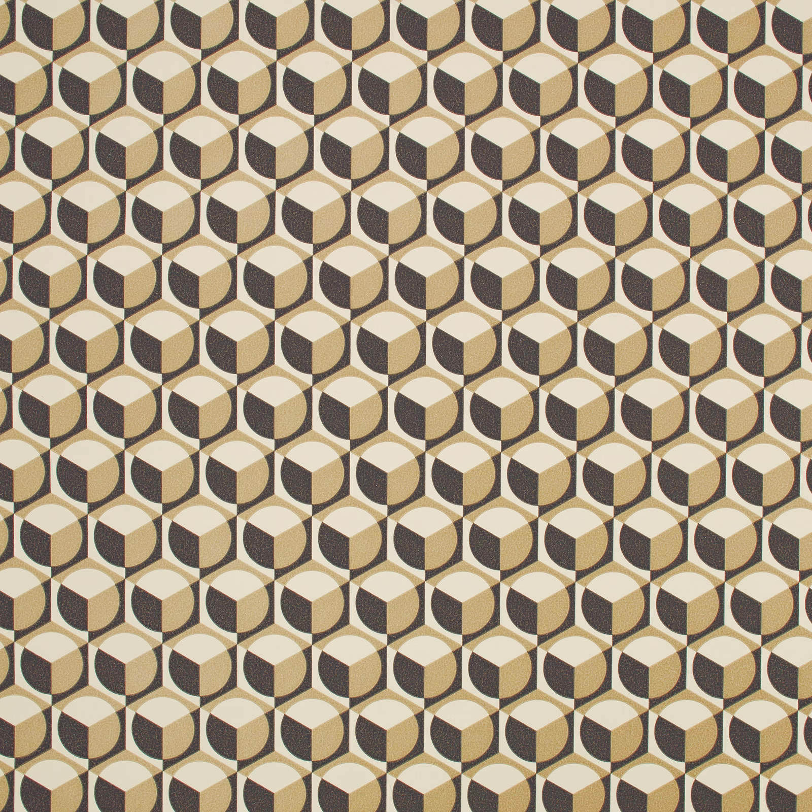 Cream and charcoal geometric cube motifs with muted sand facets in repeat