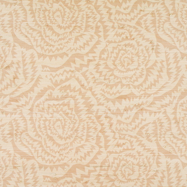 Soft apricot-pink wallpaper with cream jagged roses and mottled geometric detail
