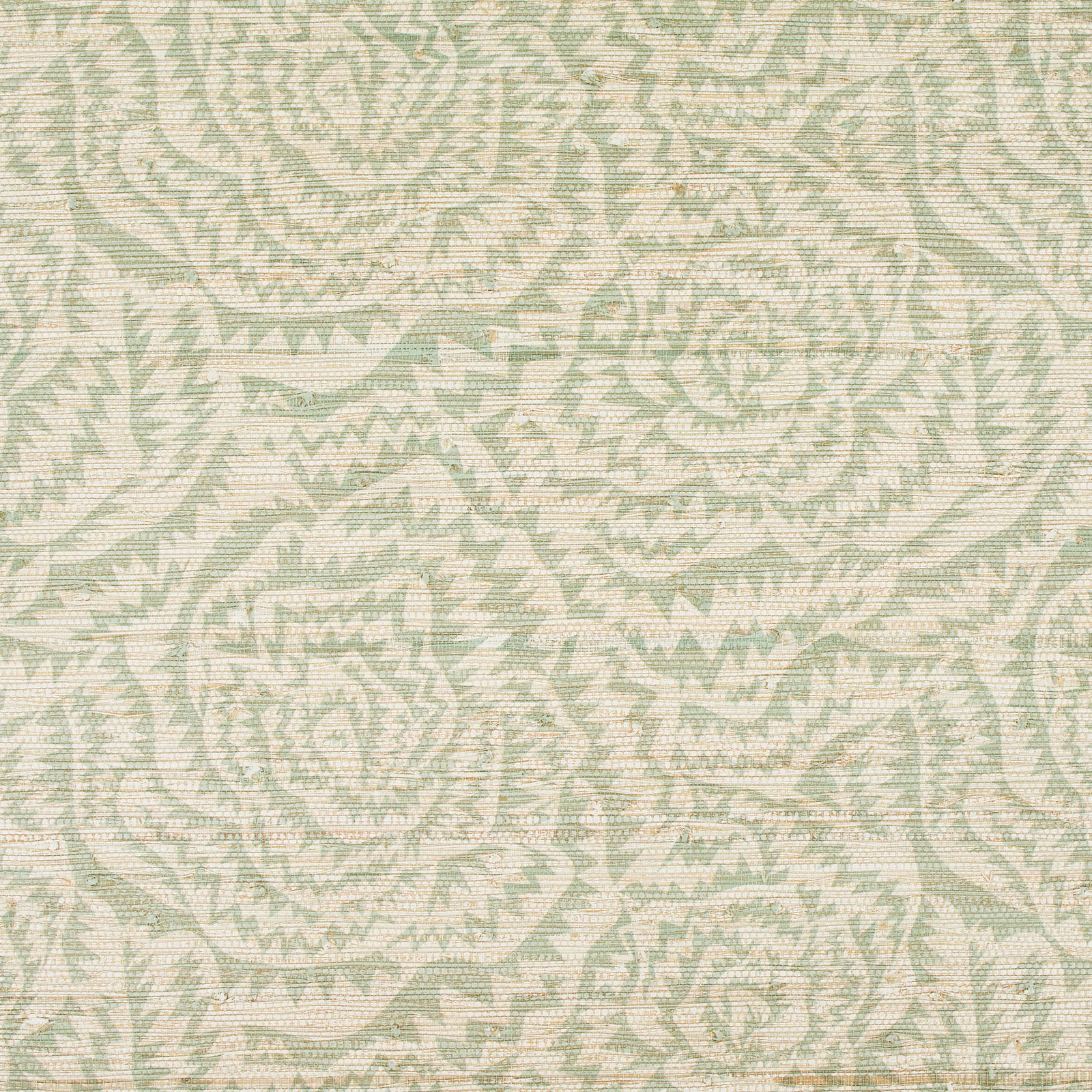 Pale pistachio wallpaper with cream ground and jagged floral-geometric marks