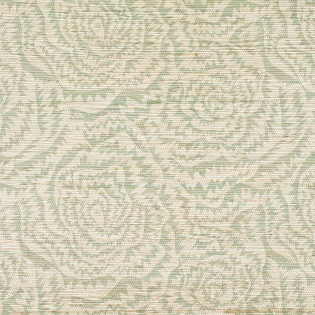 Pale pistachio wallpaper with cream ground and jagged floral-geometric marks