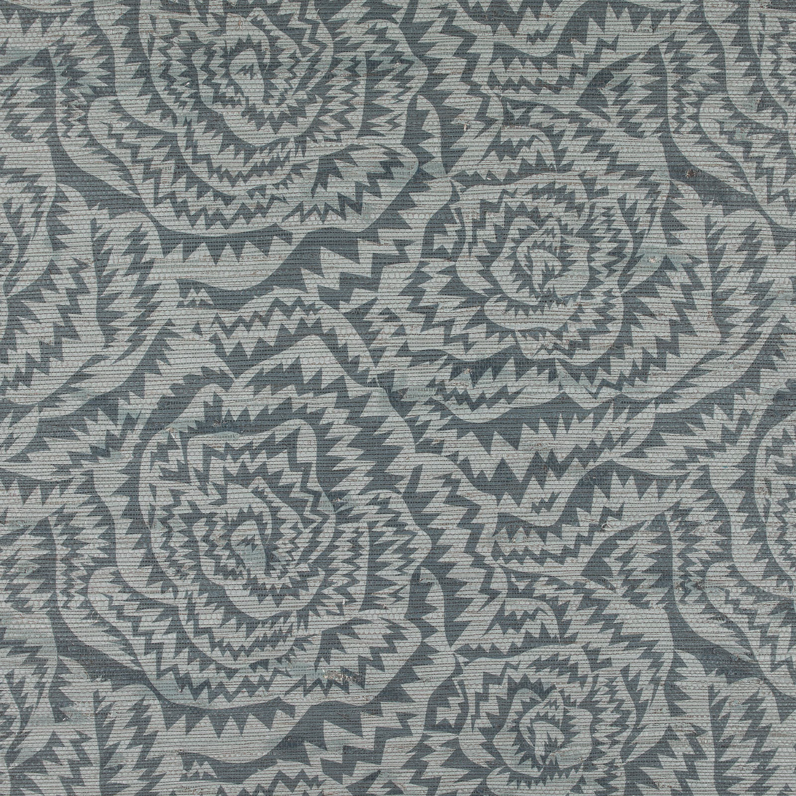 Cool teal wallpaper with layered jagged rosettes and fine horizontal texture
