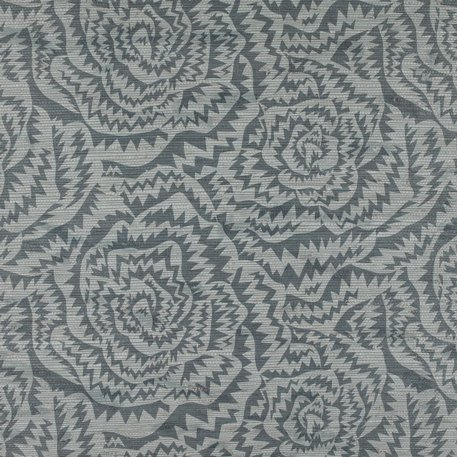 Cool teal wallpaper with layered jagged rosettes and fine horizontal texture