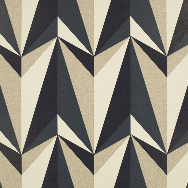 Biscuit cream wallpaper with repeating charcoal origami rocket geometric motifs