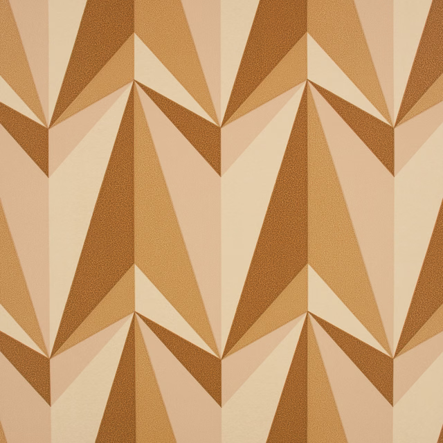 Warm ochre, tan, cream and blush wallpaper with large repeating angular rocket motifs