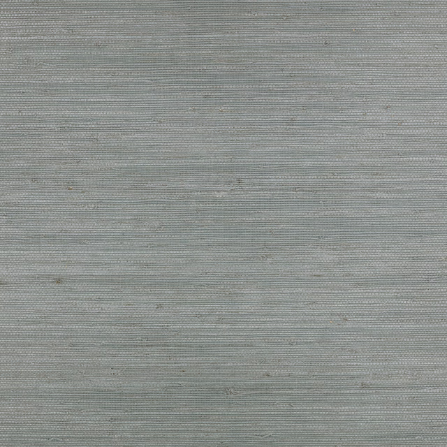 Soft greyed teal wallpaper with fine horizontal ribbing and subtle warm flecks