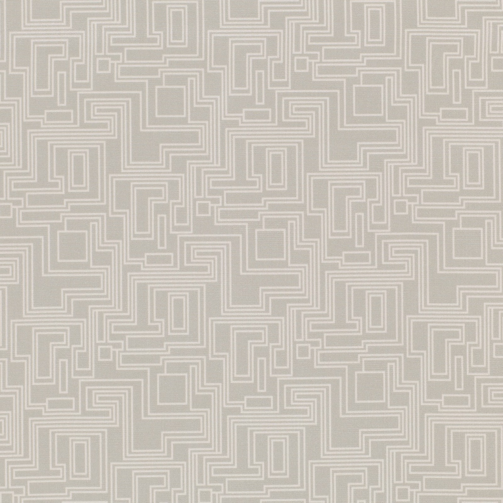Cool concrete-grey fabric with crisp ivory maze lines and subtle woven texture