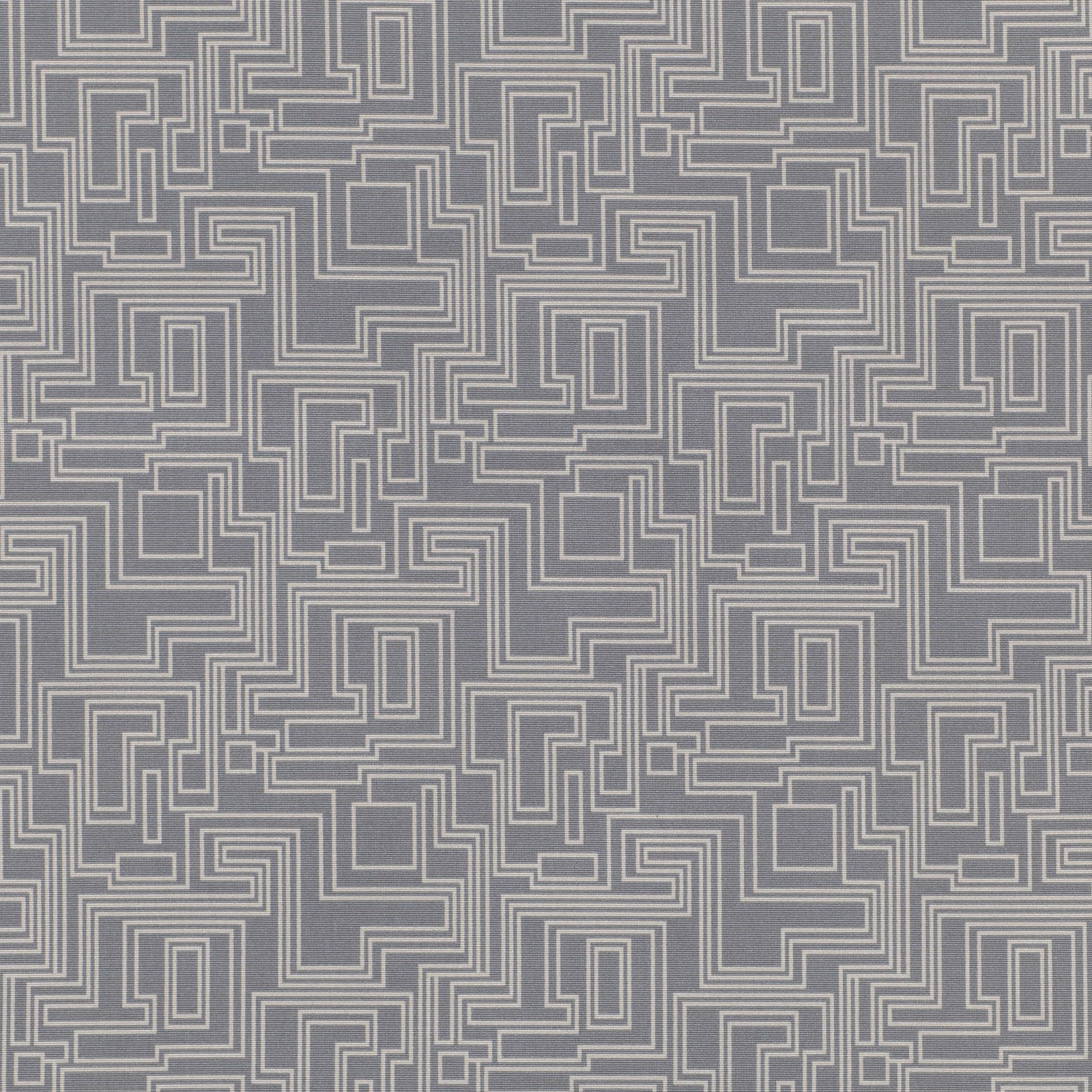 Cool grey woven textile with dense ivory interlocking maze lines