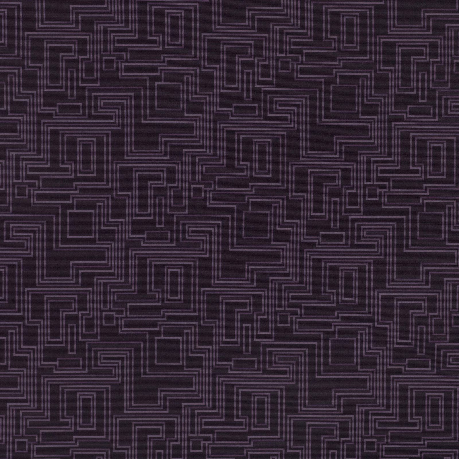 Midnight-purple fabric with tightly packed muted-violet maze lines in a geometric repeat