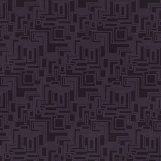 Midnight-purple fabric with tightly packed muted-violet maze lines in a geometric repeat