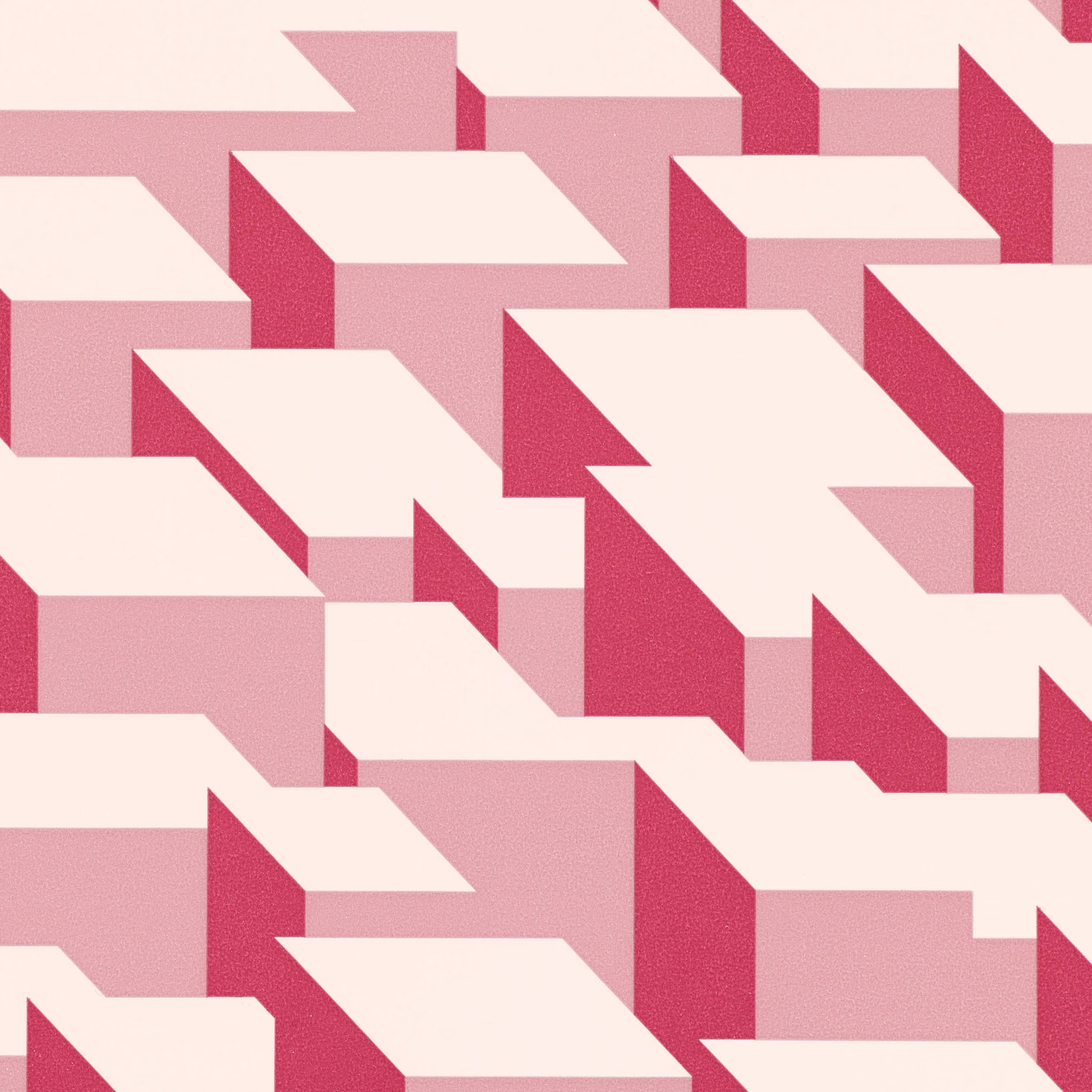Blush pink geometric cubic blocks with cream planes and raspberry-red shadow faces