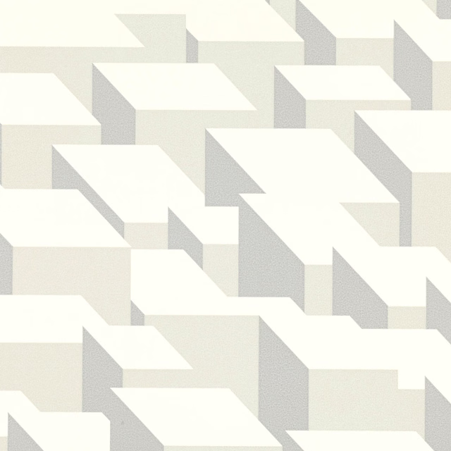 Ivory and pale grey geometric blocks forming a softly dimensional wall pattern