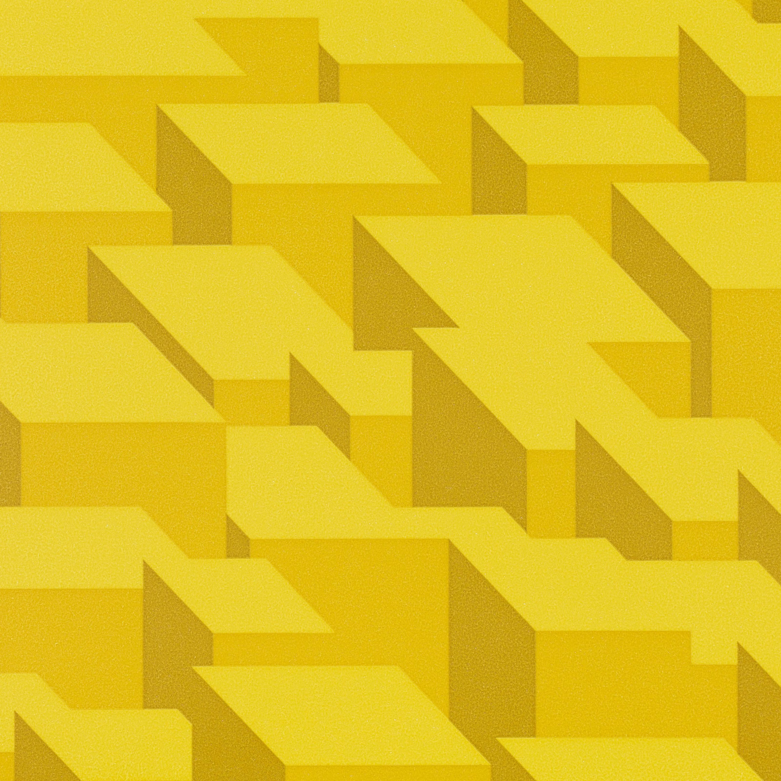 Vivid sunshine-yellow wallpaper with layered geometric blocks and darker angular sides