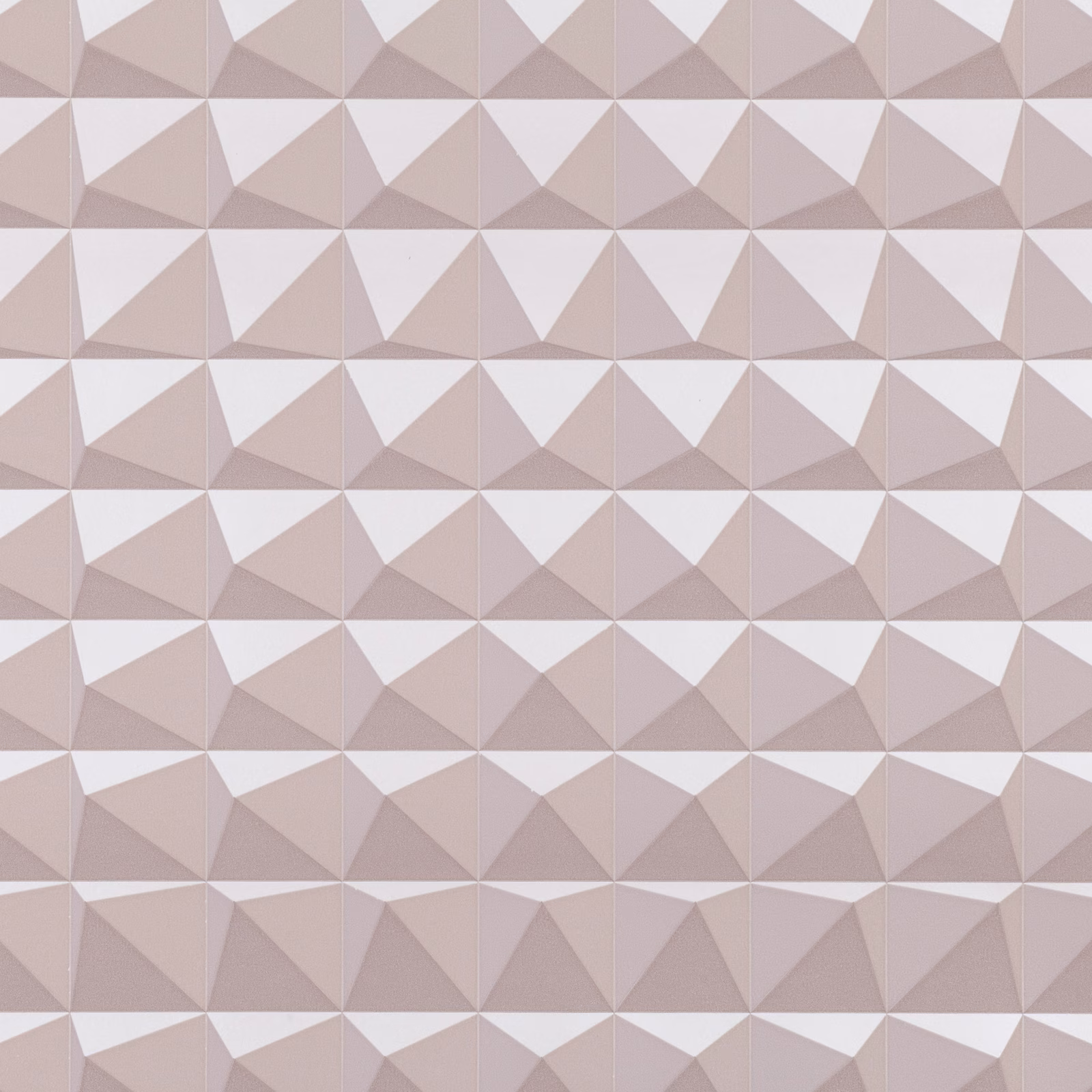 Powder pink and taupe geometric pyramid wallpaper with crisp off-white triangular facets