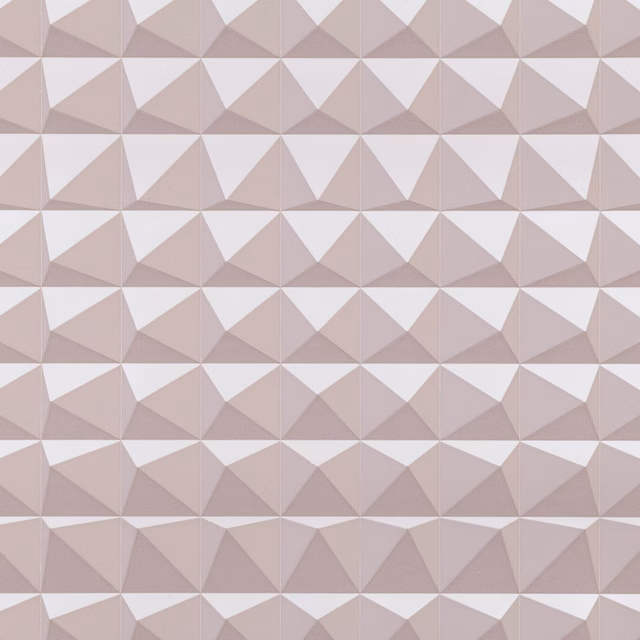 Powder pink and taupe geometric pyramid wallpaper with crisp off-white triangular facets