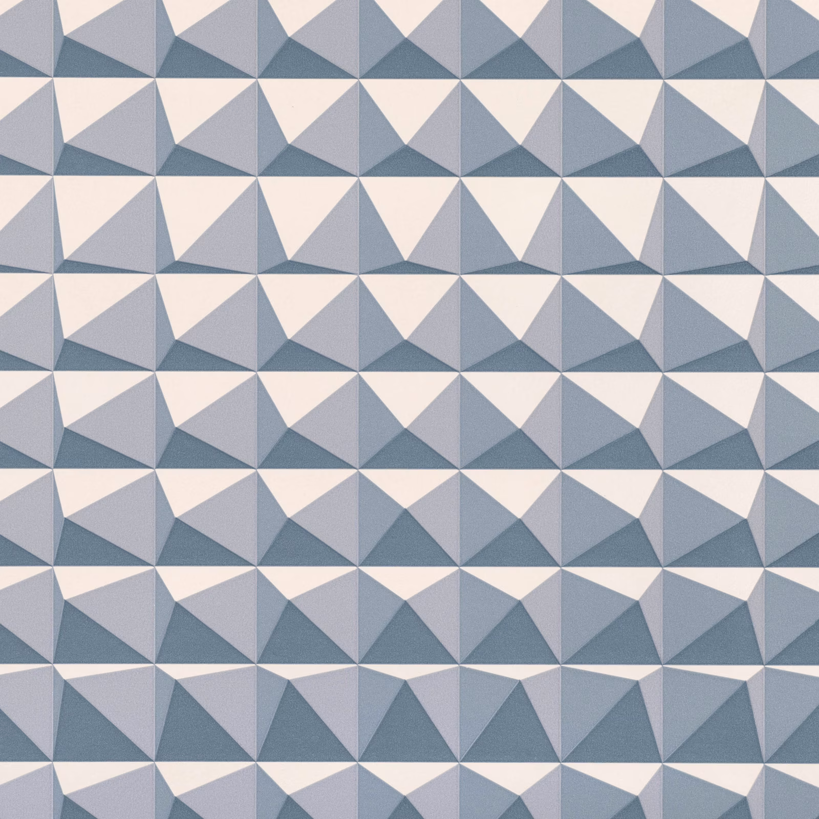 Steel blue-grey and ivory wallpaper with repeating faceted triangular pyramid shapes