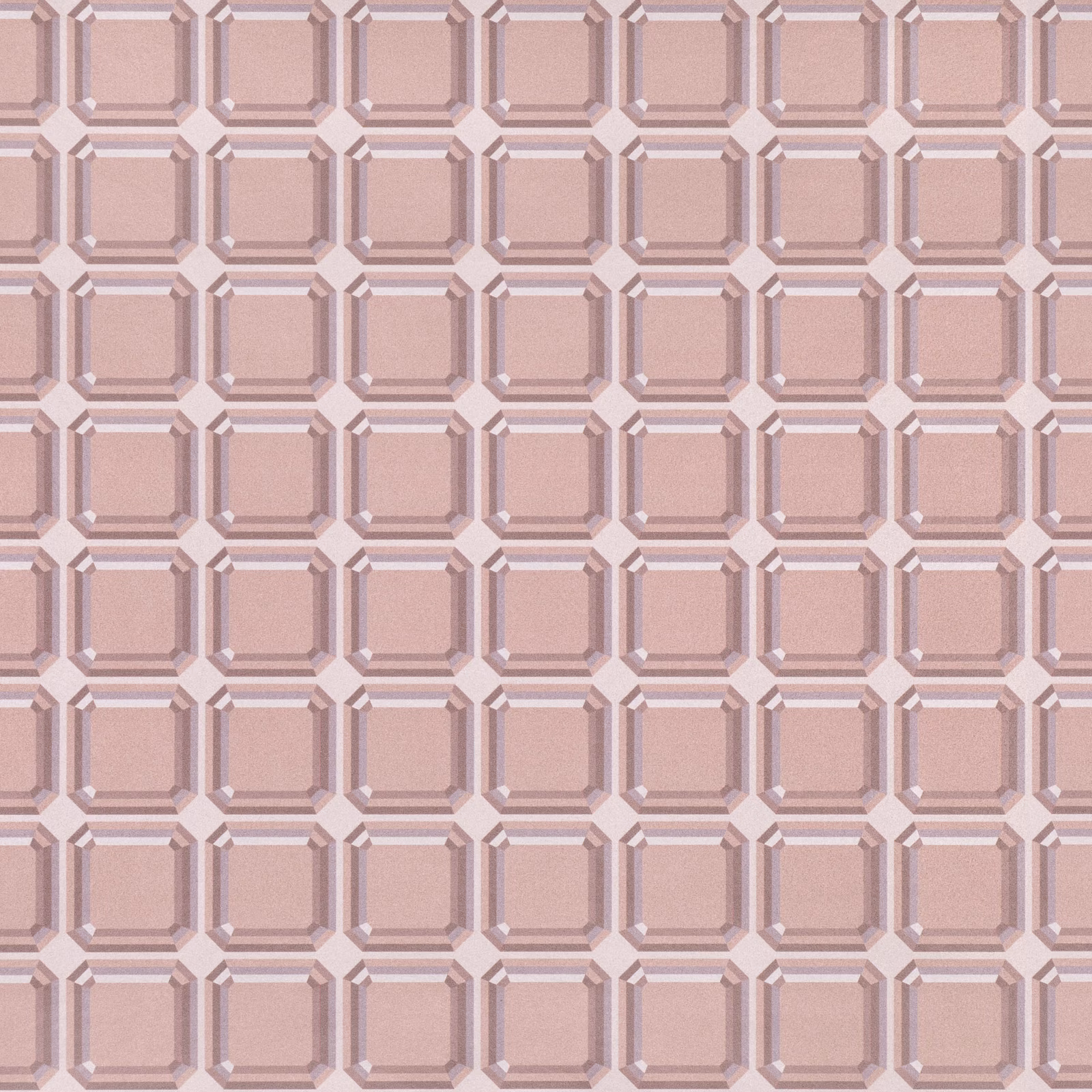 Powder pink wallpaper with repeating bevelled square gem blocks and lilac highlights