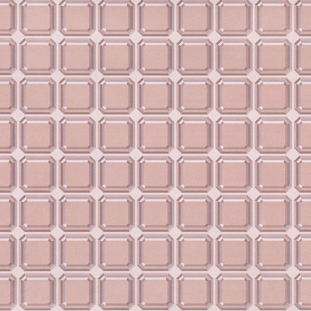 Powder pink wallpaper with repeating bevelled square gem blocks and lilac highlights