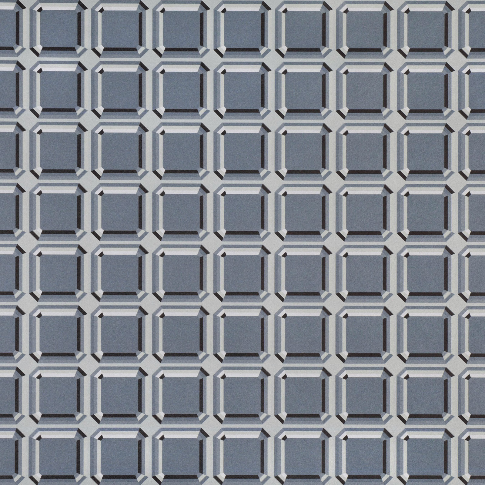 Cool steel-grey wallpaper with repeating faceted square blocks and charcoal accents
