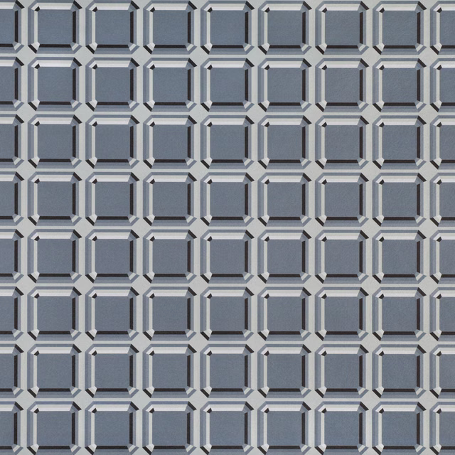 Cool steel-grey wallpaper with repeating faceted square blocks and charcoal accents