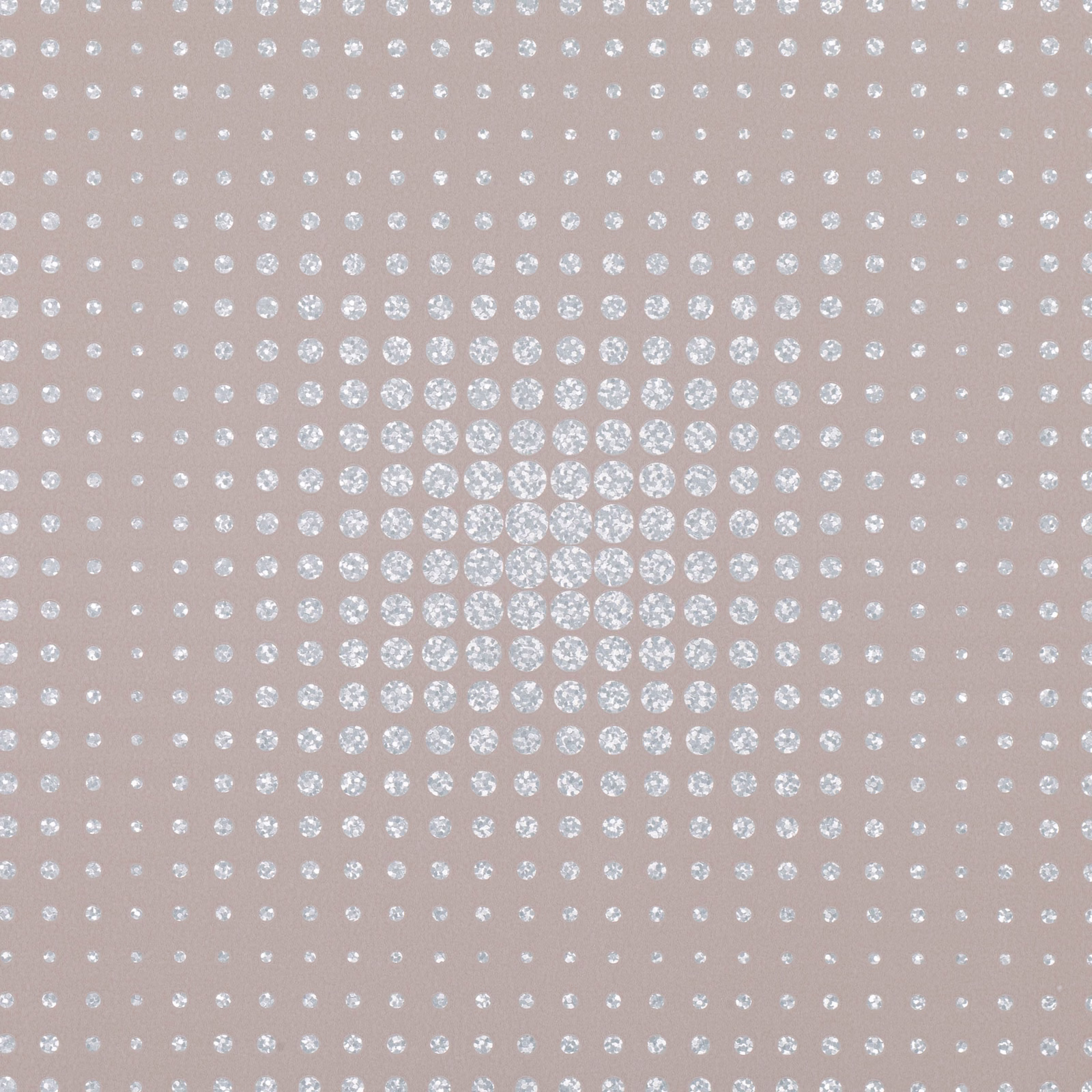 Soft blush wallpaper with silver-white circular dots forming a denser central pattern