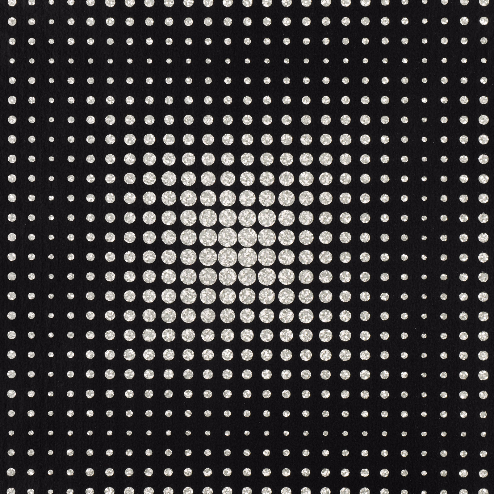 Black wallpaper with silver-white dots forming a graduated central geometric motif