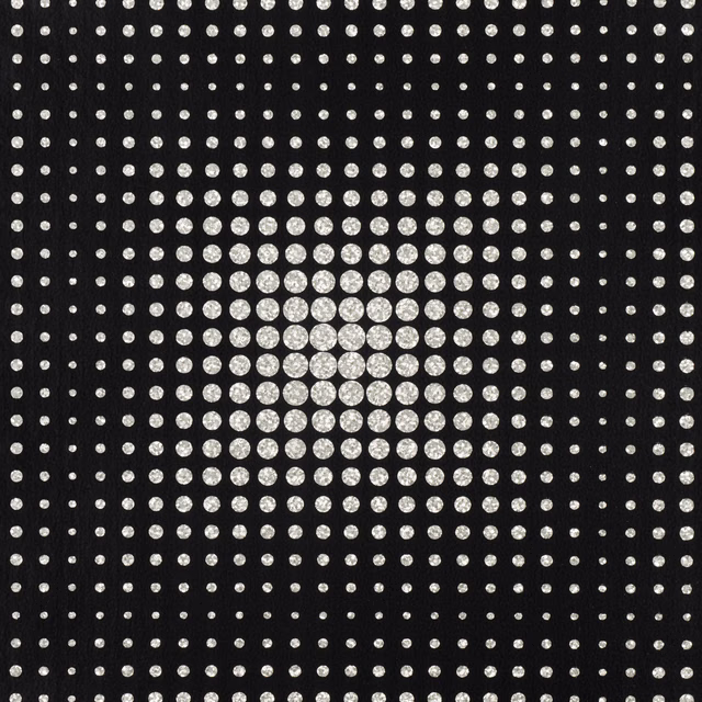 Black wallpaper with silver-white dots forming a graduated central geometric motif