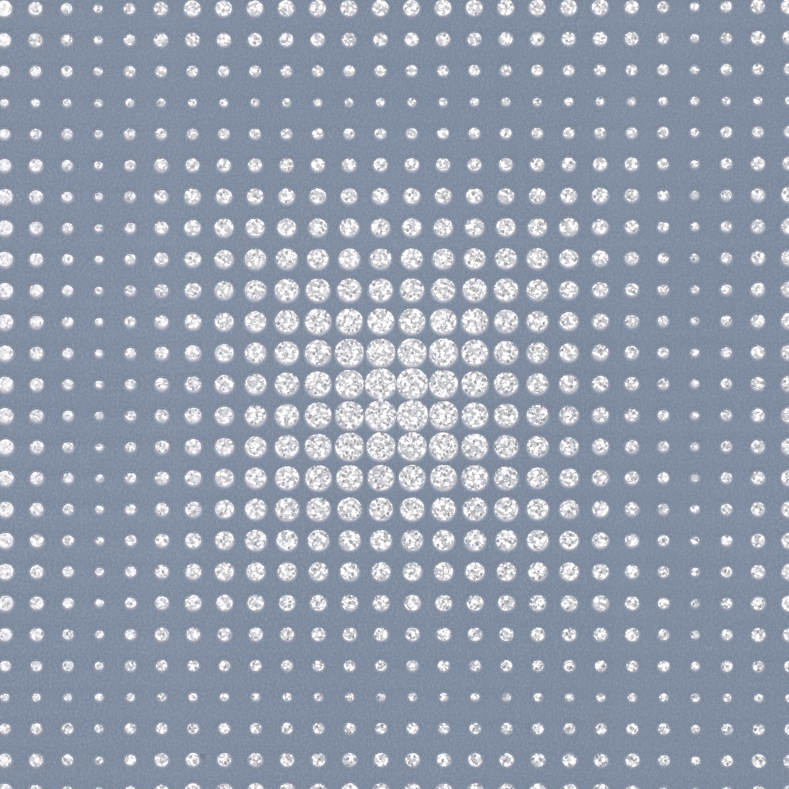 Cool steel-grey wallpaper with white dotted circles expanding into a central cluster
