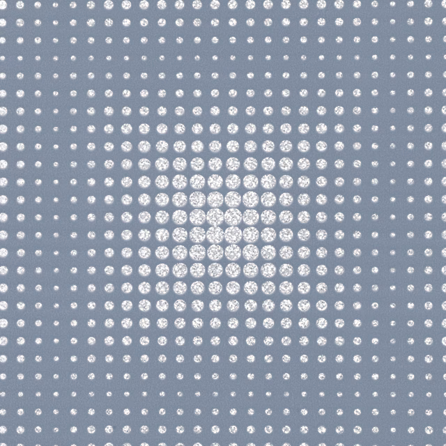 Cool steel-grey wallpaper with white dotted circles expanding into a central cluster