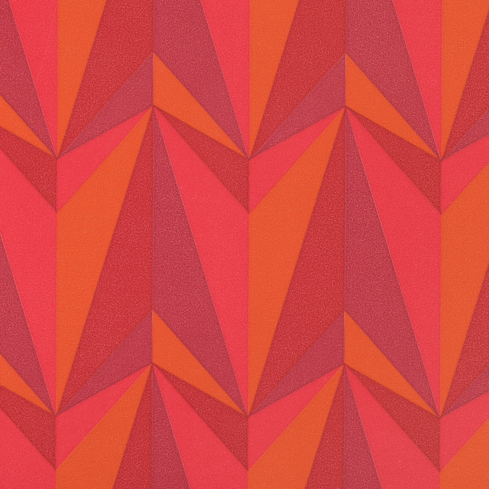 Vivid red and orange geometric rocket wallcovering with a fine-grained surface