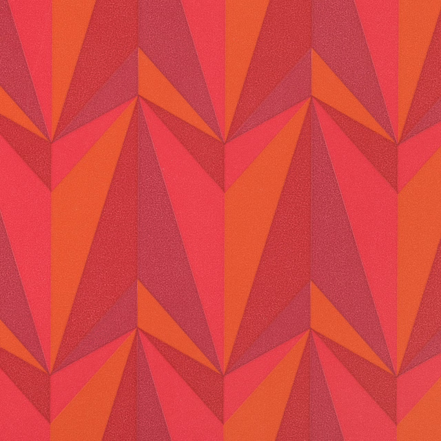 Vivid red and orange geometric rocket wallcovering with a fine-grained surface