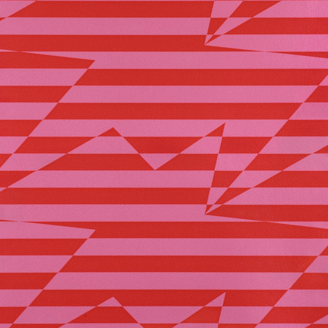Crimson and dusky pink wallpaper with angular zigzag stripes and pointed geometric breaks