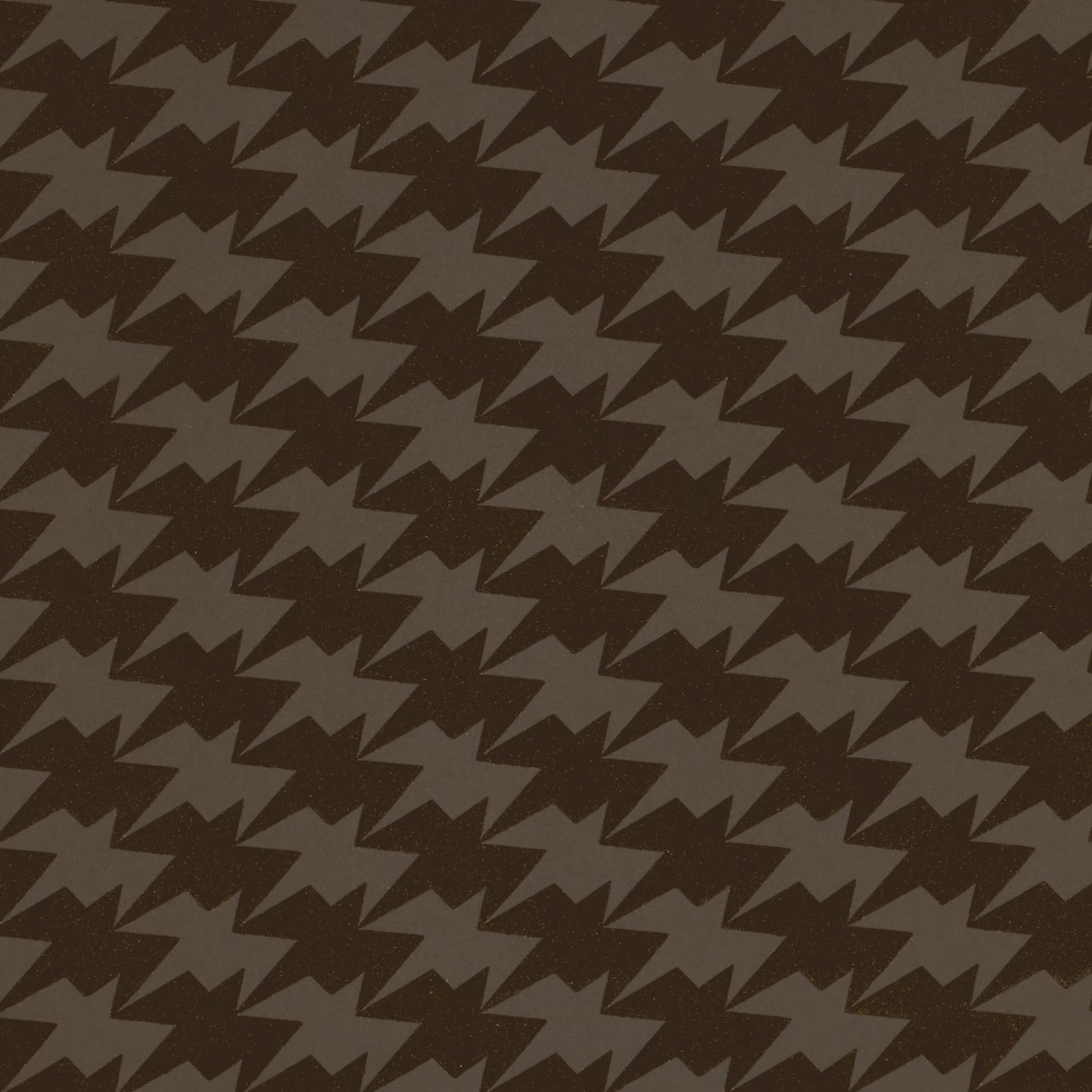 Dusty bronze zigzag bird motifs repeated across a deep brown wallpaper ground