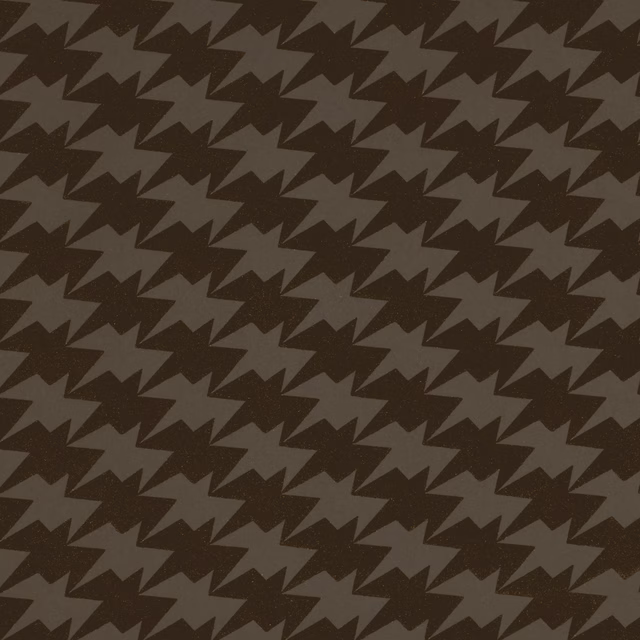 Dusty bronze zigzag bird motifs repeated across a deep brown wallpaper ground